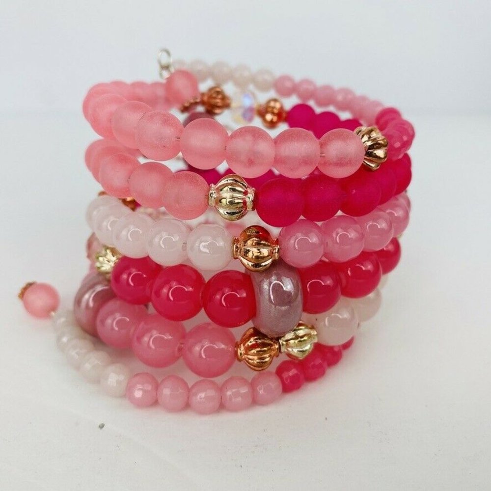 Pink Wrap Stack Bracelet Swarovski Crystals Copper